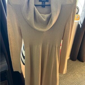 Ellen Tracy Camel Cowl Neck Knit Dress